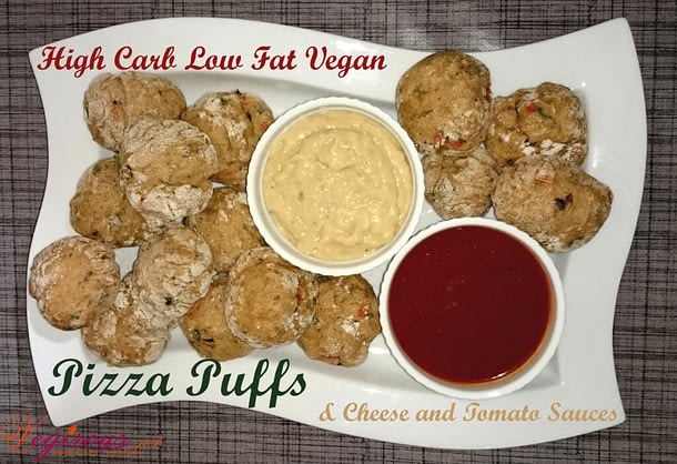 High Carb Low Fat Vegan Pizza Puffs and Cheese and Tomato Sauces